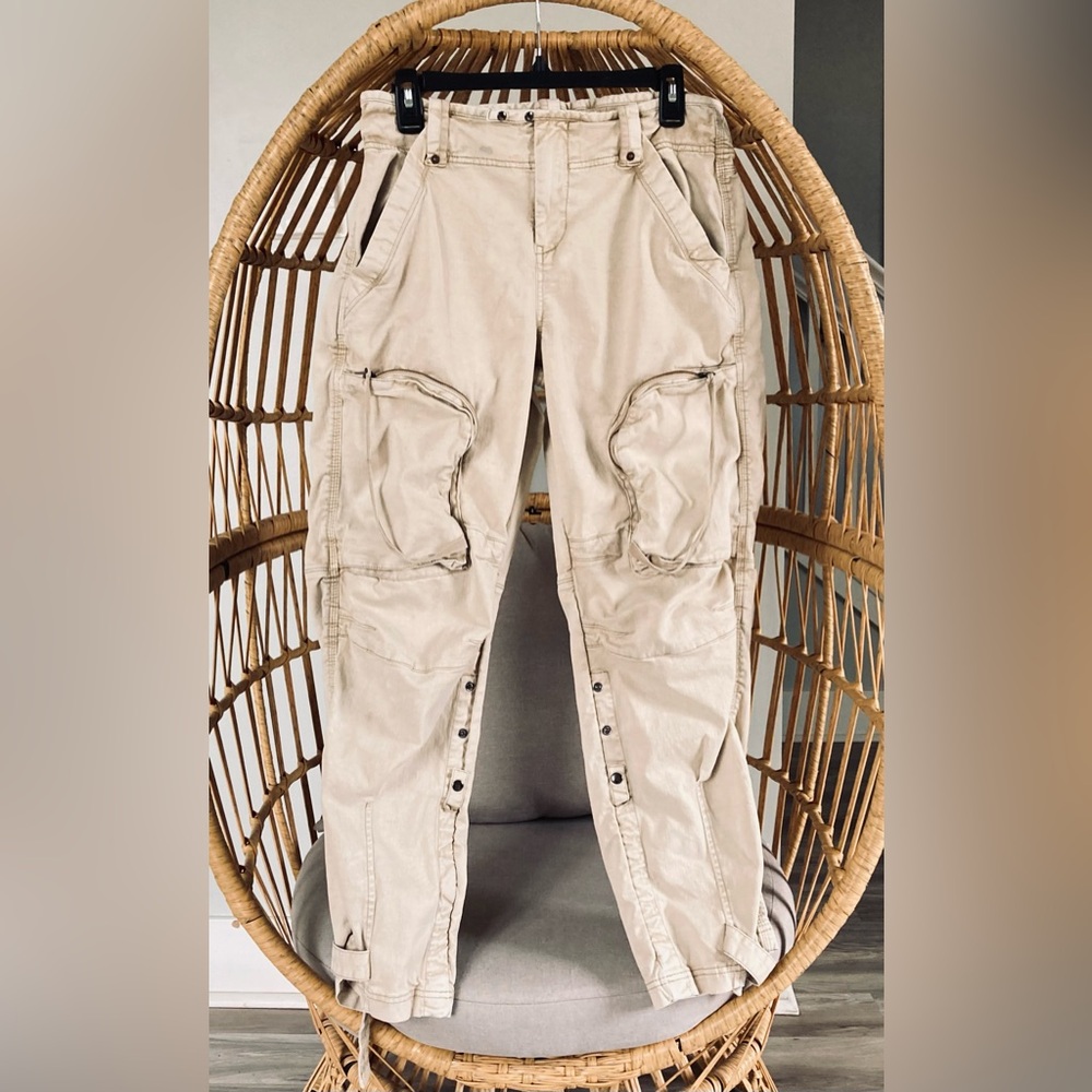 ✌🏼 Free People Cargo Joggers Beige Utility Boho Small We The Free - Picture 3 of 10